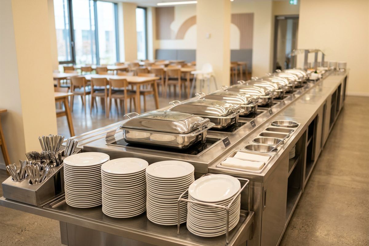 Buffet corporativo montado antes do horário do almoço